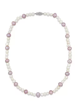 Best Pirce ✔️ 7.5-8MM Purple Freshwater Cultured Pearl and 5-5.5MM White Freshwater Cultured Pearl Necklace in Sterling Silver, 18 in by Belk & Co. 🌟 -DealsBelk & Co. Store Belk 29298