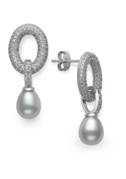 Top 10 😀 7-8 Millimeter Cultured Freshwater Pearl and Lab Created Sapphire Earrings in Sterling Silver by Belk & Co. 🎉