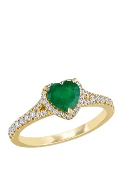 Wholesale 💯 5/8 ct. t.w. Emerald and 1/4 ct. t.w. Diamond Halo Heart Ring in 14k Yellow Gold by Belk & Co. ❤️ -DealsBelk & Co. Store Belk 29333