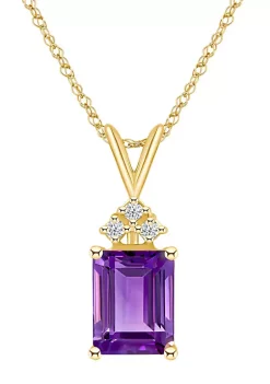 Coupon 🔔 14K Gold 9x7 Emerald Cut Amethyst Diamond Accent Pendant by Belk & Co. 👏