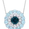 Outlet 🎁 14.56 ct. t.g.w. London Blue Topaz, Sky Blue Topaz and White Topaz Double Halo Circle Pendant with Chain in Sterling Silver by Belk & Co. 🛒