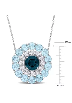 Outlet 🎁 14.56 ct. t.g.w. London Blue Topaz, Sky Blue Topaz and White Topaz Double Halo Circle Pendant with Chain in Sterling Silver by Belk & Co. 🛒 -DealsBelk & Co. Store Belk 29379