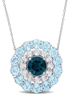 Outlet 🎁 14.56 ct. t.g.w. London Blue Topaz, Sky Blue Topaz and White Topaz Double Halo Circle Pendant with Chain in Sterling Silver by Belk & Co. 🛒 -DealsBelk & Co. Store Belk 29383