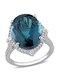 Hot Sale ✔️ Oval London Blue Topaz White Sapphire and 3/8 CT TW Diamond Ring in 14k White Gold by Belk & Co. ❤️