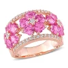 Best Sale 😉 Lab Created Created Pink and White Sapphire Floral Ring in Rose Plated Sterling Silver by Belk & Co. 🛒