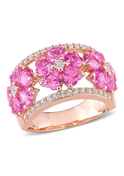 Best Sale 😉 Lab Created Created Pink and White Sapphire Floral Ring in Rose Plated Sterling Silver by Belk & Co. 🛒