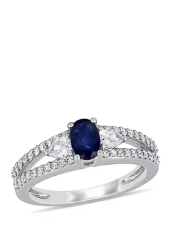 Promo 😍 5/8 ct. t.w. Sapphire and 1/2 ct. t.w. Diamond 3-Stone Engagement Ring in 14k White Gold by Belk & Co. 🧨 -DealsBelk & Co. Store Belk 29566