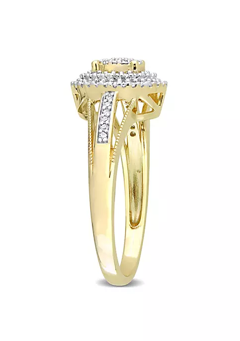 Cheapest ❤️ 1/4 ct. t.w. Diamond Double Halo Oval Cluster Split Shank Ring in 10K Yellow Gold by Belk & Co. ❤️ 4 Cheapest ❤️ 1/4 ct. t.w. Diamond Double Halo Oval Cluster Split Shank Ring in 10K Yellow Gold by Belk & Co. ❤️ - Image 4