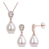 Cheap 😍 1/5 CT TW Diamond and 3/4 CT TGW Morganite with 9-9.5mm White Freshwater Cultured Pearl Drop Earrings and Pendant Set in 10k Rose Gold by Belk & Co. ⌛