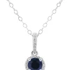 Outlet 🛒 Sterling Silver 5mm Round Sapphire Diamond Accent Halo Pendant Necklace by Belk & Co. 👏