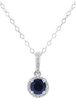 Outlet 🛒 Sterling Silver 5mm Round Sapphire Diamond Accent Halo Pendant Necklace by Belk & Co. 👏 -DealsBelk & Co. Store Belk 29633