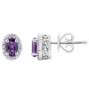 Promo 🥰 Sterling Silver 6x4mm Oval Amethyst Diamond Accent Halo Stud Earrings by Belk & Co. 🎉