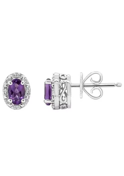 Promo 🥰 Sterling Silver 6x4mm Oval Amethyst Diamond Accent Halo Stud Earrings by Belk & Co. 🎉
