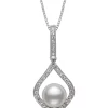 Outlet 🧨 7-8 Millimeter Cultured Freshwater Pearl and Lab Created Sapphire Pendant with 18 Inch Box Chain in Sterling Silver by Belk & Co. ✔️