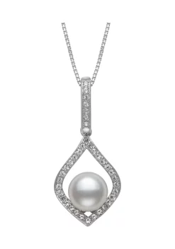 Outlet 🧨 7-8 Millimeter Cultured Freshwater Pearl and Lab Created Sapphire Pendant with 18 Inch Box Chain in Sterling Silver by Belk & Co. ✔️