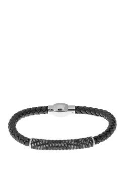 Cheapest 🧨 Stainless Steel Black Leather and BIP 8.5 Inch Bracelet by Belk & Co. 😀 -DealsBelk & Co. Store Belk 29662