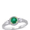 Outlet 🎉 2/5 ct. t.w. Emerald, 1/3 ct. t.w. Sapphire, and 1/8 ct. t.w. Diamond Halo 3 Stone Ring in 14K White Gold by Belk & Co. 🌟