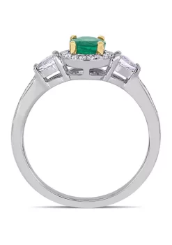 Outlet 🎉 2/5 ct. t.w. Emerald, 1/3 ct. t.w. Sapphire, and 1/8 ct. t.w. Diamond Halo 3 Stone Ring in 14K White Gold by Belk & Co. 🌟 -DealsBelk & Co. Store Belk 29680