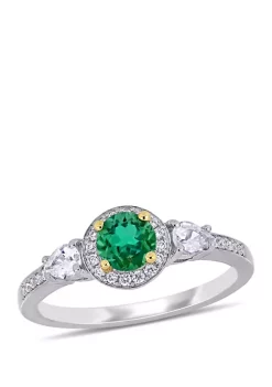 Outlet 🎉 2/5 ct. t.w. Emerald, 1/3 ct. t.w. Sapphire, and 1/8 ct. t.w. Diamond Halo 3 Stone Ring in 14K White Gold by Belk & Co. 🌟 -DealsBelk & Co. Store Belk 29681