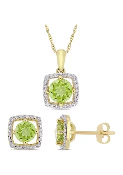 Best deal 🤩 2-Piece Set 2 ct. t.w. Peridot and 1/6 ct. t.w. Diamond Square Halo Necklace and Earrings In 10K Yellow Gold by Belk & Co. 🥰 -DealsBelk & Co. Store Belk 29696