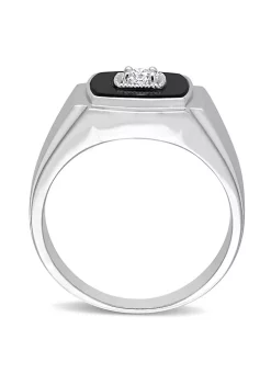 New 🤩 Square Black Onyx and 1/6 CT TW Diamond Men's Ring in Sterling Silver by Belk & Co. 🔔 -DealsBelk & Co. Store Belk 29706