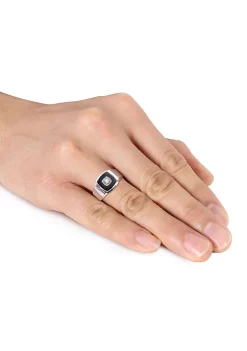 New 🤩 Square Black Onyx and 1/6 CT TW Diamond Men's Ring in Sterling Silver by Belk & Co. 🔔 -DealsBelk & Co. Store Belk 29708