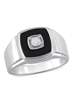 New 🤩 Square Black Onyx and 1/6 CT TW Diamond Men's Ring in Sterling Silver by Belk & Co. 🔔 -DealsBelk & Co. Store Belk 29709
