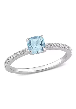 Promo 🌟 Cushion Sky Blue Topaz and 1/10 CT TW Diamond Promise Ring in 10k White Gold by Belk & Co. ✔️