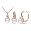 Promo 👍 1/10 CT TW Diamond and 8 - 8.5 MM Cultured Freshwater Pearl Swirl Leverback Earrings and Pendant with Chain 2-Piece Set in Rose Silver by Belk & Co. 🎁
