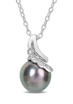 Brand new โ๏ธ 8-9mm Black Tahitian Cultured Pearl and Diamond Accent Twisted Pendant with Chain in Sterling Silver by Belk & Co. ๐