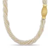 Wholesale ❤️ 4.5-5 Millimeter Freshwater Cultured Pearl Twisted Necklace with Gold Side Clasp in 14k Yellow Gold by Belk & Co. 🔥