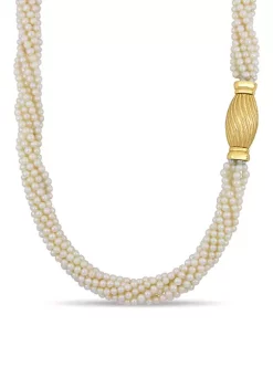 Wholesale ❤️ 4.5-5 Millimeter Freshwater Cultured Pearl Twisted Necklace with Gold Side Clasp in 14k Yellow Gold by Belk & Co. 🔥