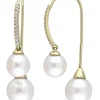 Best deal 💯 Cultured Freshwater Pearl and 1/7 ct. t.w. Diamond Threader Earrings in 14k Yellow Gold by Belk & Co. 🛒