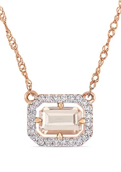 Hot Sale 💯 3/5 ct. t.w. Morganite and 1/10 ct. t.w. Diamond Floating Halo Necklace in 14k Rose Gold by Belk & Co. ⌛ -DealsBelk & Co. Store Belk 29810