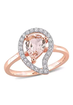 Wholesale 👏 Pear Shape Morganite and White Topaz Open Teardrop Ring in Rose Plated Sterling Silver by Belk & Co. 🎁