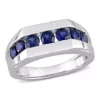 New ❤️ Lab Created Created Blue Sapphire Channel Set Men's Ring in Sterling Silver by Belk & Co. 🥰