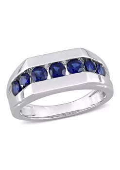 New ❤️ Lab Created Created Blue Sapphire Channel Set Men's Ring in Sterling Silver by Belk & Co. 🥰