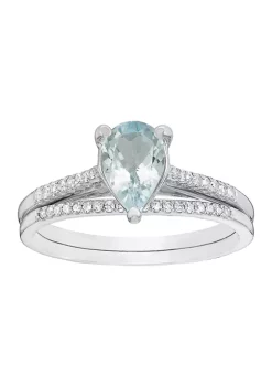 Discount 😉 3/4 ct. t.w. Aquamarine and 1/8 ct. t.w. Diamond Bridal Set Ring in 10K White Gold by Belk & Co. ✨ -DealsBelk & Co. Store Belk 29938