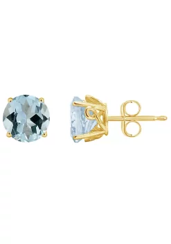 Flash Sale ✔️ 14K Yellow Gold 7mm Round Aquamarine Stud Earrings by Belk & Co. 🔥
