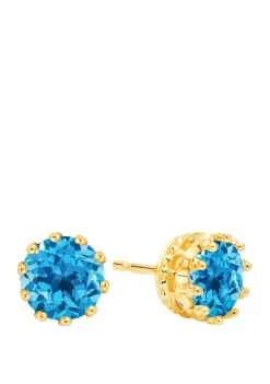 Buy 🔔 3 ct. t.w. Round Crown Swiss Blue Topaz Earring Studs In 14K Yellow Gold by Belk & Co. 🥰