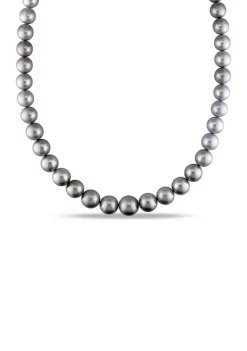 Outlet 🎉 10-12 MM Platinum Tahitian Cultured Pearl Necklace With 14K White Gold Ball Clasp by Belk & Co. ⌛