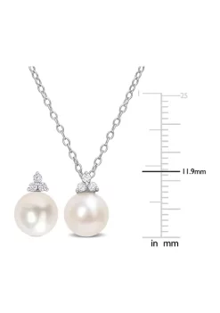 Budget 🤩 8-8.5mm Cultured Freshwater Pearl and 1/5 CT TDW Diamond 2-PC Stud Earrings and Pendant w/Chain Set in Sterling Silver by Belk & Co. ✨ -DealsBelk & Co. Store Belk 30064