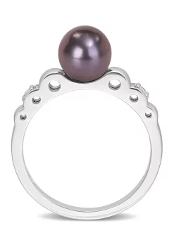 Brand new 👍 7-7.5 mm Black Freshwater Cultured Pearl and White Topaz Ribbed Design Ring in Sterling Silver by Belk & Co. 😀 -DealsBelk & Co. Store Belk 30093