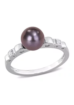 Brand new 👍 7-7.5 mm Black Freshwater Cultured Pearl and White Topaz Ribbed Design Ring in Sterling Silver by Belk & Co. 😀 -DealsBelk & Co. Store Belk 30094