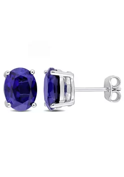 Promo 🌟 Lab Created 5.88 CT TGW Oval Created Blue Sapphire Stud Earrings in Sterling Silver by Belk & Co. 🎉