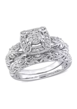 Cheapest 🎁 1/5 CT TW Diamond Vintage Bridal Set in Sterling Silver by Belk & Co. ✔️