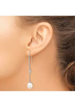Outlet 😍 Sterling Silver Rhodium-plated 9-10mm Rice Freshwater Cultured Pearl Cubic Zirconia Dangle Earrings by Belk & Co. 🌟 -DealsBelk & Co. Store Belk 30112