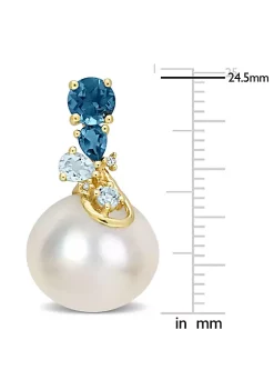 Best deal 🎁 14-14.5MM White South Sea Cultured Pearl and 2 ct. t.g.w. London & Sky Blue Topaz with 1/10 ct. t.w. Diamond Stud Earrings in 14K Yellow Gold by Belk & Co. 😀 -DealsBelk & Co. Store Belk 30142