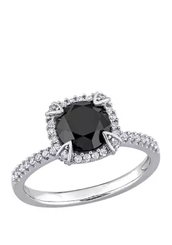 Coupon 🤩 2 ct. t.w. Black and White Diamond Halo Engagement Ring in 10K White Gold by Belk & Co. ❤️