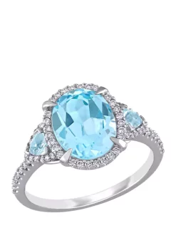 Brand new 🥰 4 ct. t.w. Blue Topaz, 1/4 ct. t.w. Diamond 3-Stone Halo Ring by Belk & Co. 🥰 -DealsBelk & Co. Store Belk 30159